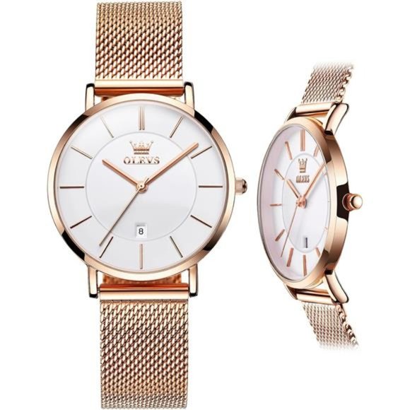 Women\'s Watch, 6.5mm Ultra-Thin Big Fac Japanese Quartz With Date Mesh Bracelet main image 4